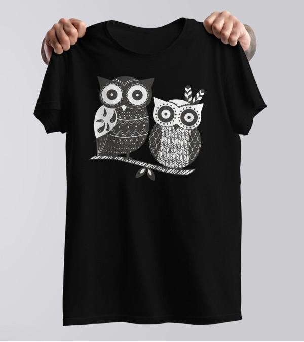 Bohoowl Whimsical Patterned Owls On Branch T-Shirt