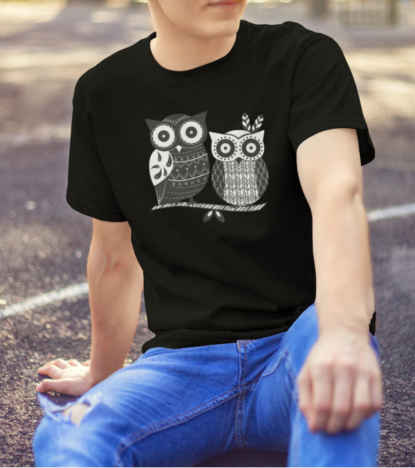 Bohoowl Whimsical Patterned Owls On Branch T-Shirt