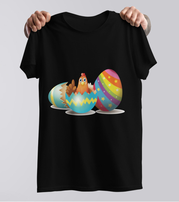 Chicken In Colorful Easter Eggs With Stars T-Shirt