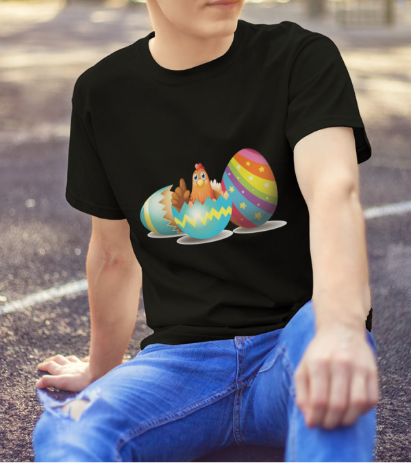 Chicken In Colorful Easter Eggs With Stars T-Shirt