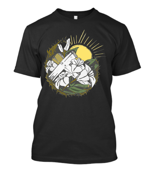 Crucifix Sunlit Lilies And Crown Of Thorns T-Shirt