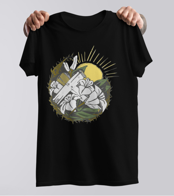 Crucifix Sunlit Lilies And Crown Of Thorns T-Shirt