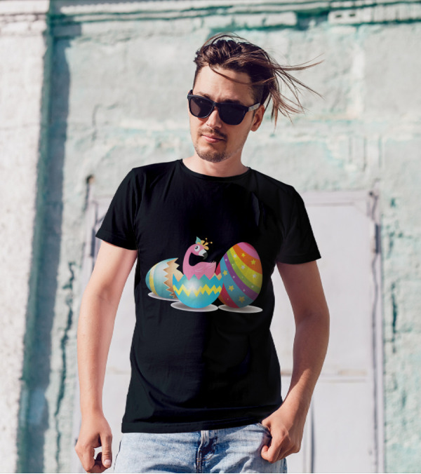 Flamingo In Colorful Cracked Easter Eggs With Rainbow T-Shirt
