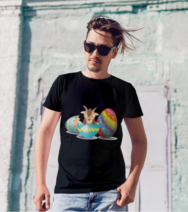 Goat Hatching From Colorful Easter Egg With Star-Striped Decor T-Shirt