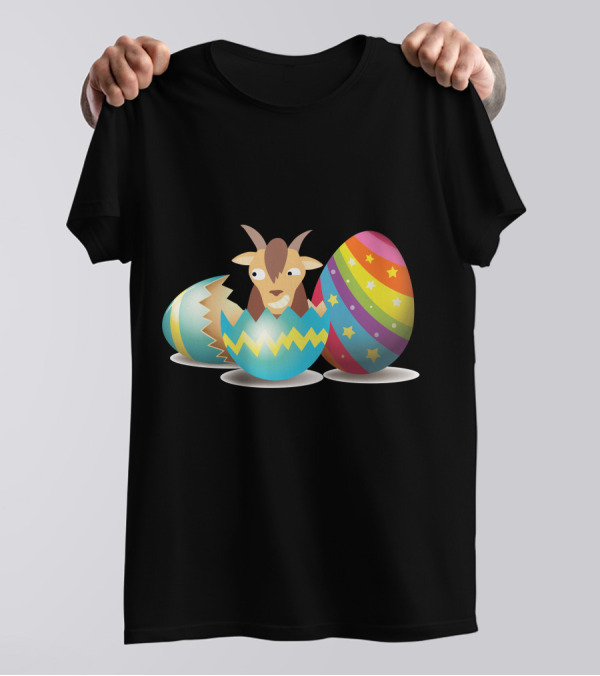 Goat Hatching From Colorful Easter Egg With Star-Striped Decor T-Shirt