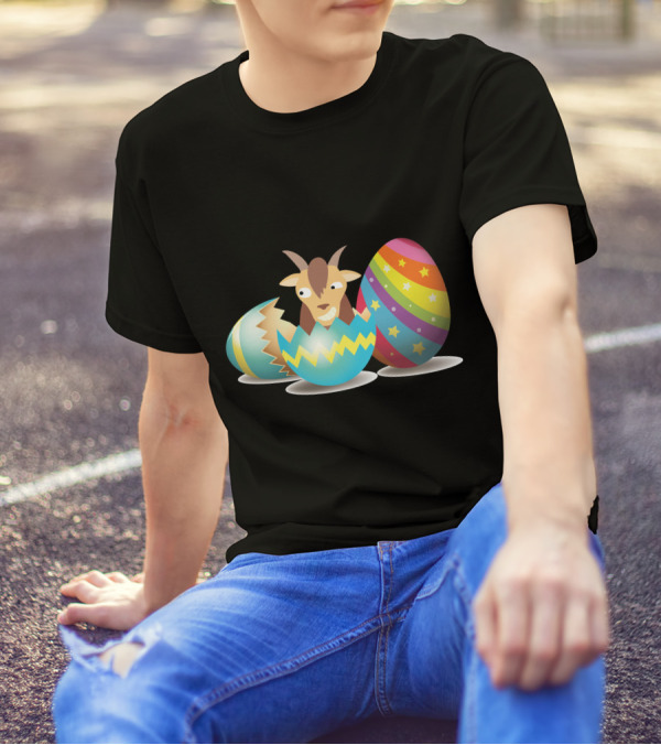 Goat Hatching From Colorful Easter Egg With Star-Striped Decor T-Shirt