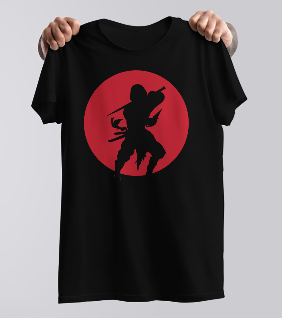 Japanese Ninja Silhouette In Front Of Red Moon T-Shirt