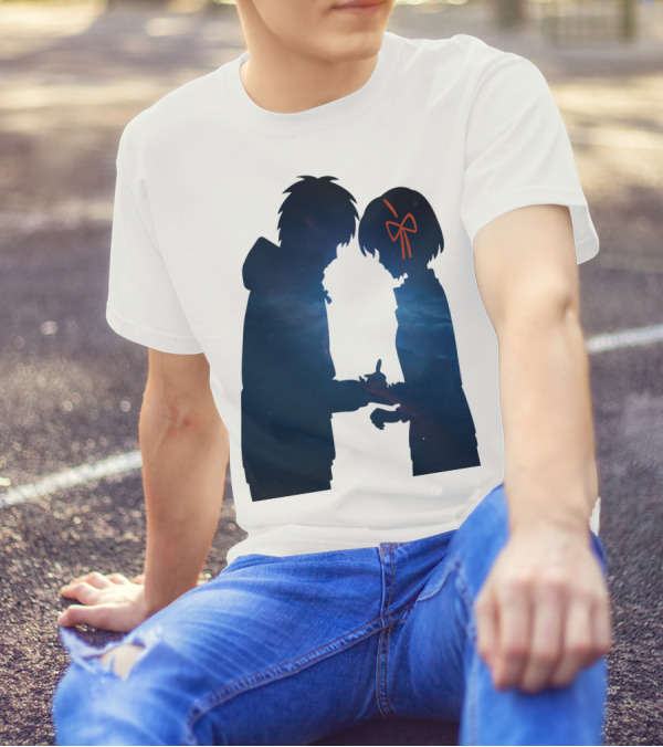 Kimi No Nawa Your Name Silhouette Night Sky With Red T-Shirt