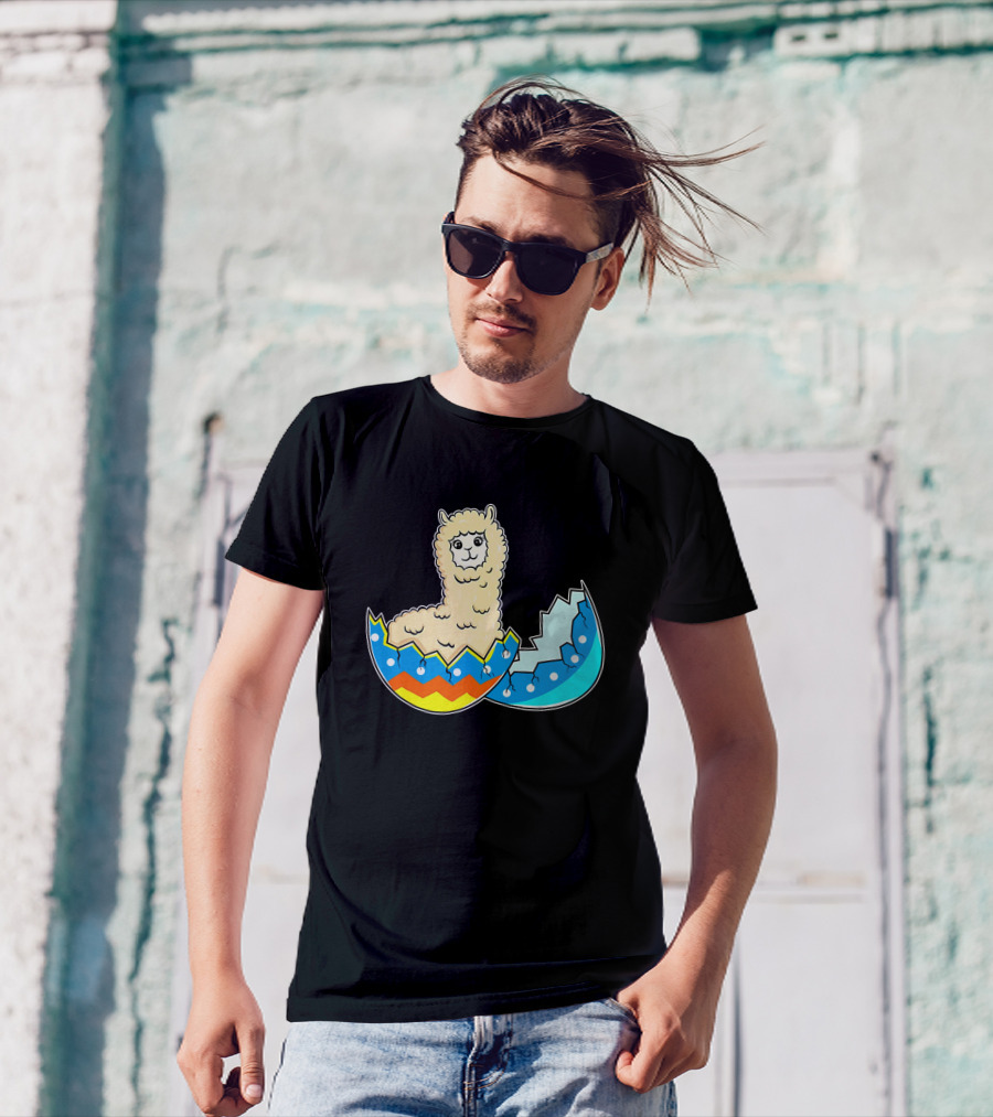Llama In Colorful Broken Easter Egg Shell T-Shirt