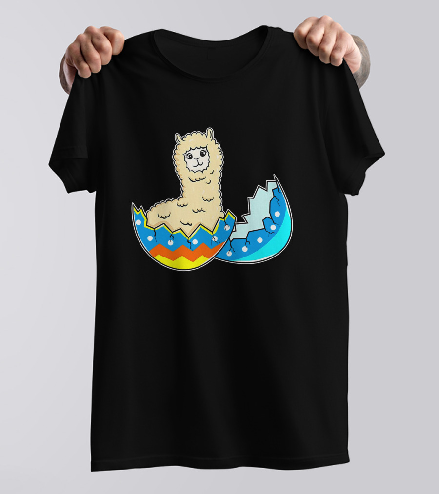 Llama In Colorful Broken Easter Egg Shell T-Shirt