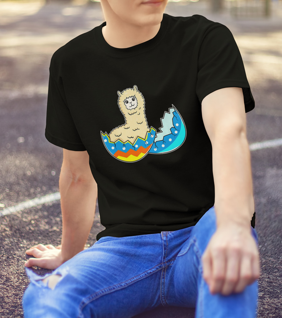 Llama In Colorful Broken Easter Egg Shell T-Shirt