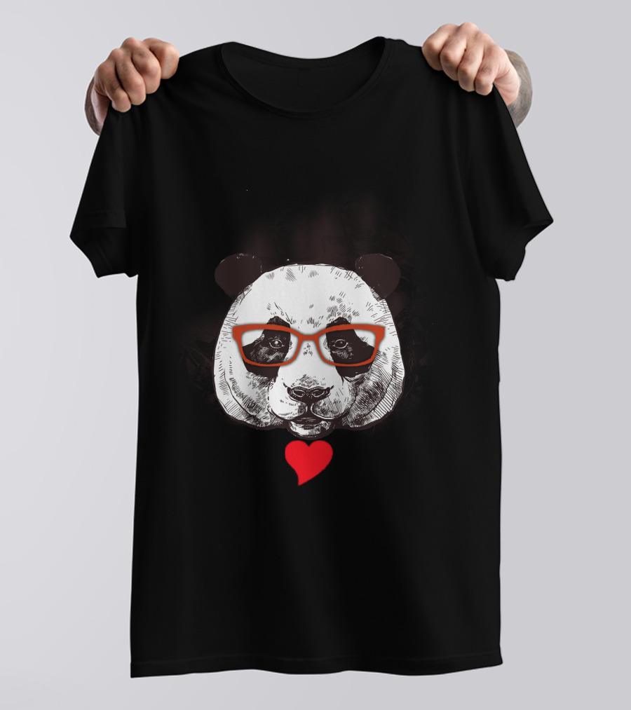 Lovers Of Panda Bear Red Heart Glasses T-Shirt