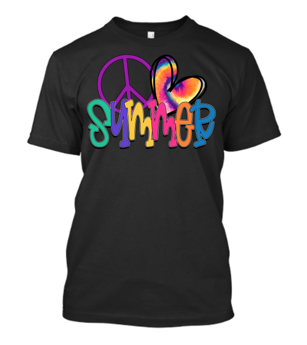 Peace Love Summer Tie Dye Colorful Peace Symbol Heart T-Shirt