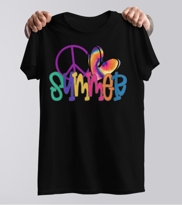 Peace Love Summer Tie Dye Colorful Peace Symbol Heart T-Shirt