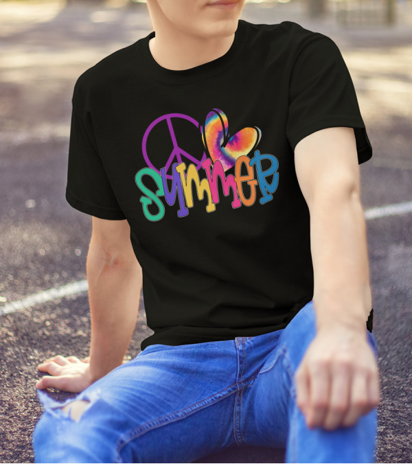 Peace Love Summer Tie Dye Colorful Peace Symbol Heart T-Shirt