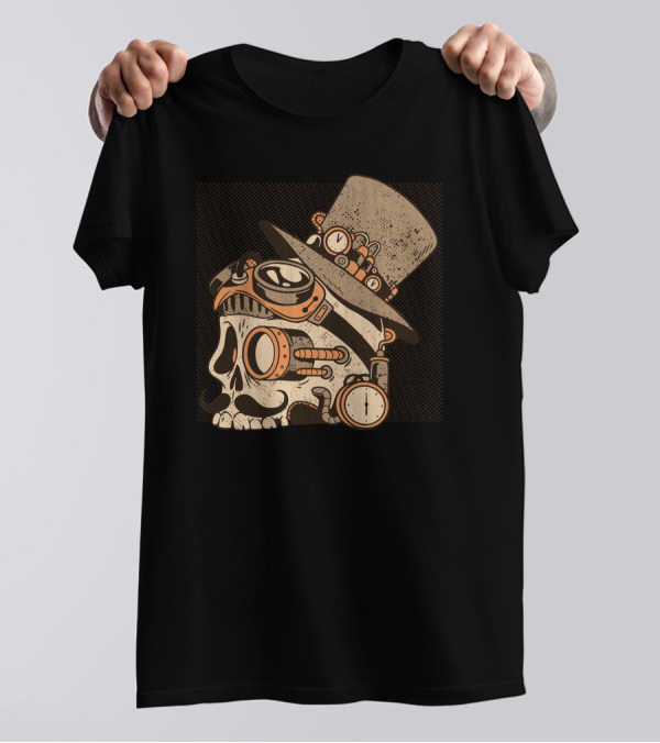 Skull Steampunk Top Hat Goggles Clockwork T-Shirt