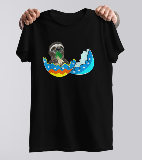 Sloth In Colorful Easter Egg With Leaves T-Shirt