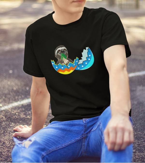 Sloth In Colorful Easter Egg With Leaves T-Shirt
