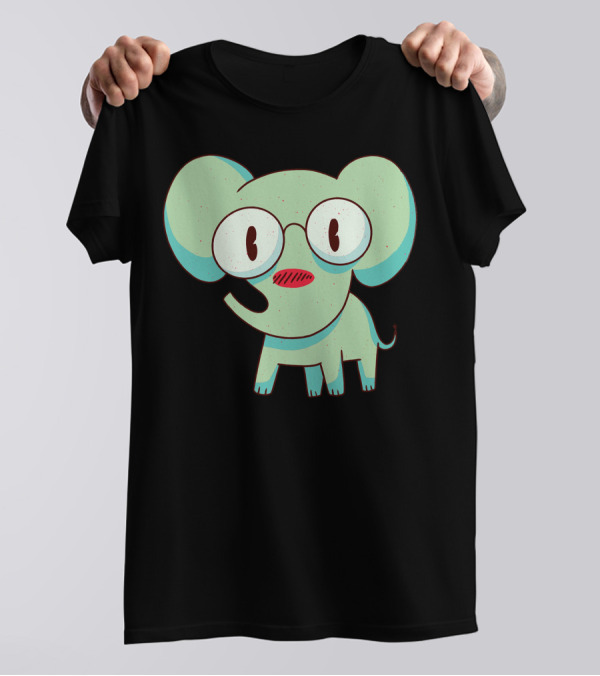 Cartoon Smart Elephant With Glasses T-Shirt