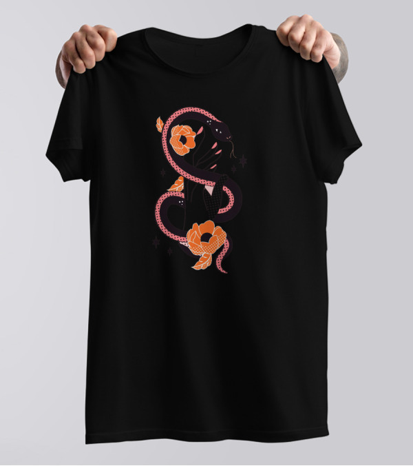 Snake Hand With Floral Elements And Stars T-Shirt