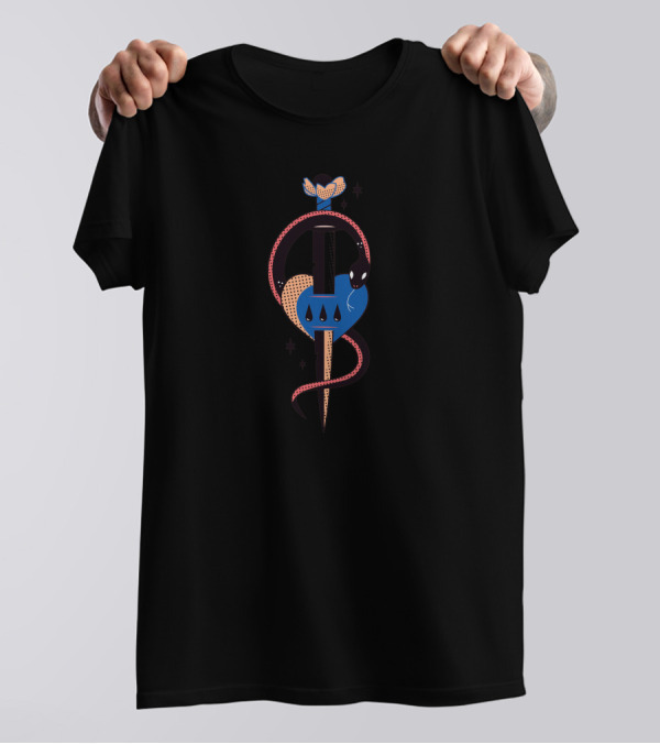 Snake Sword Retro Pop Art Style Dagger With Coiled Serpent And Heart Motif T-Shirt
