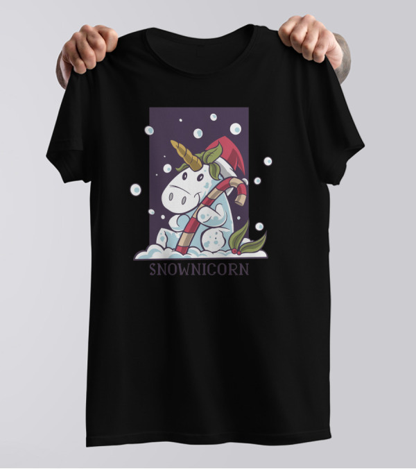 Snownicorn Holiday Candy Cane Fantasy Creature T-Shirt