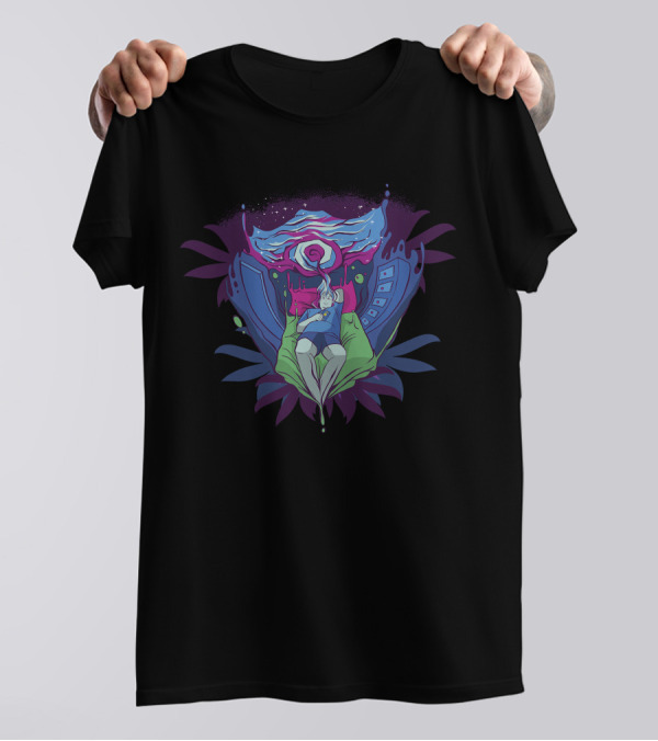 Trippy Portal Psychedelic Dreamscape With Cosmic Vortex And Sleeping Figure T-Shirt