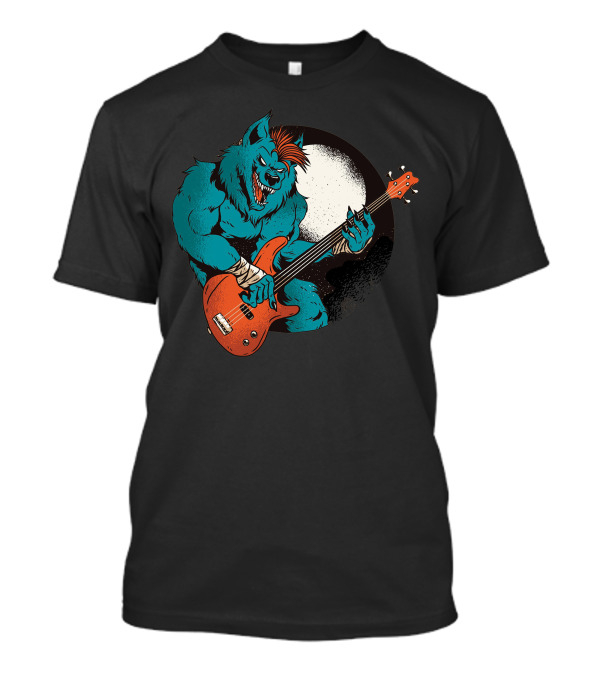 Werewolf Rocking Out Under Full Moon With Electric Bass Guitar T-Shirt