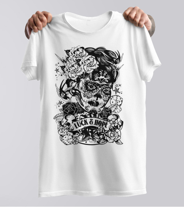Catrina Dice Roses Swallows Luck And Hope T-Shirt