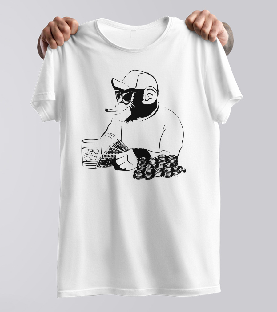 Chimp Poker Smoking Sunglasses Chips Cards T-Shirt
