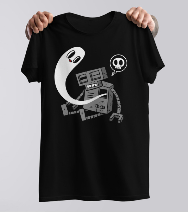 Ghostly Encounter With Dead Robot And Skull Bubble T-Shirt