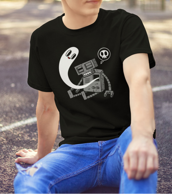 Ghostly Encounter With Dead Robot And Skull Bubble T-Shirt