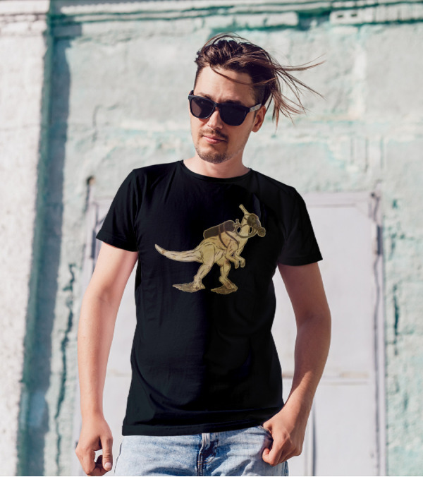 Dinomask Steampunk Dinosaur With Gas Mask On Old Paper T-Shirt