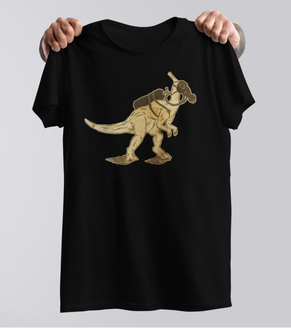 Dinomask Steampunk Dinosaur With Gas Mask On Old Paper T-Shirt