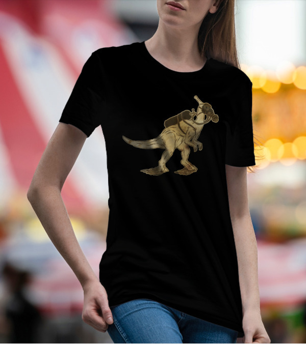 Dinomask Steampunk Dinosaur With Gas Mask On Old Paper T-Shirt