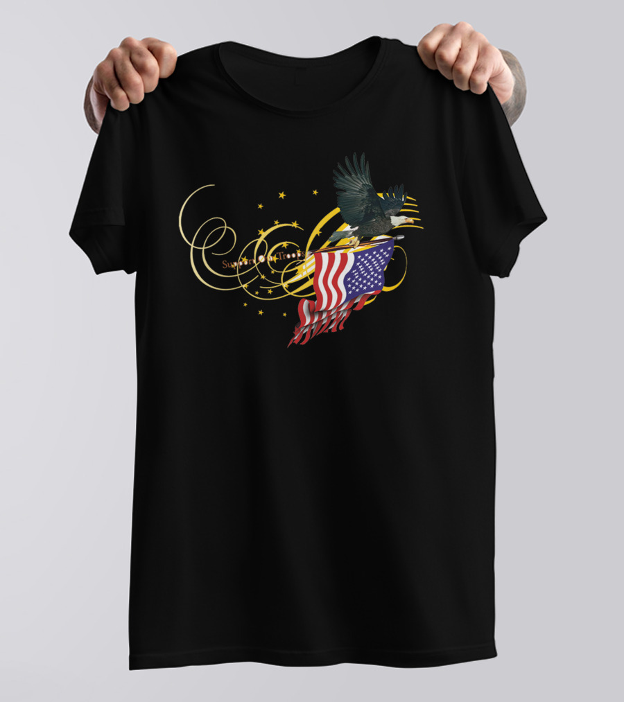Superpower Of America Eagle Carrying Gold Stars And American Flag T-Shirt