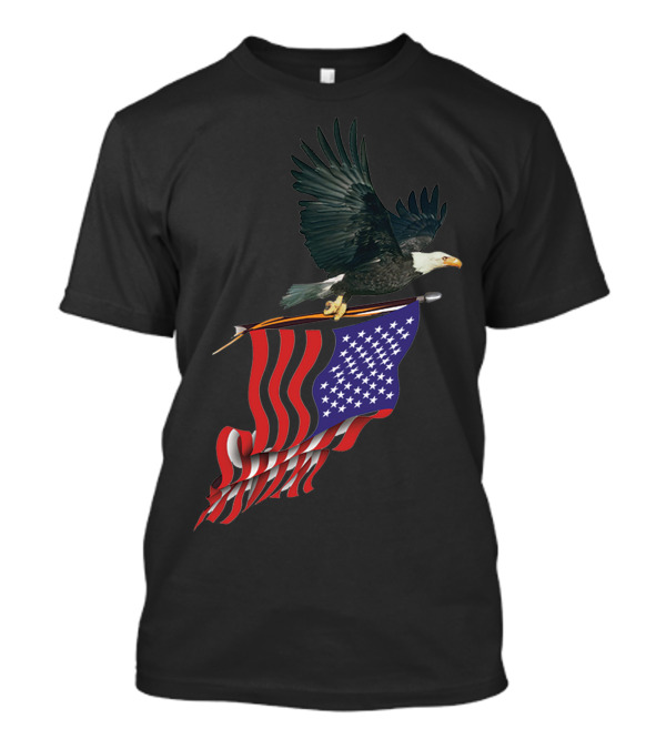 Eagle With American Flag Soaring Majestically In Flight T-Shirt