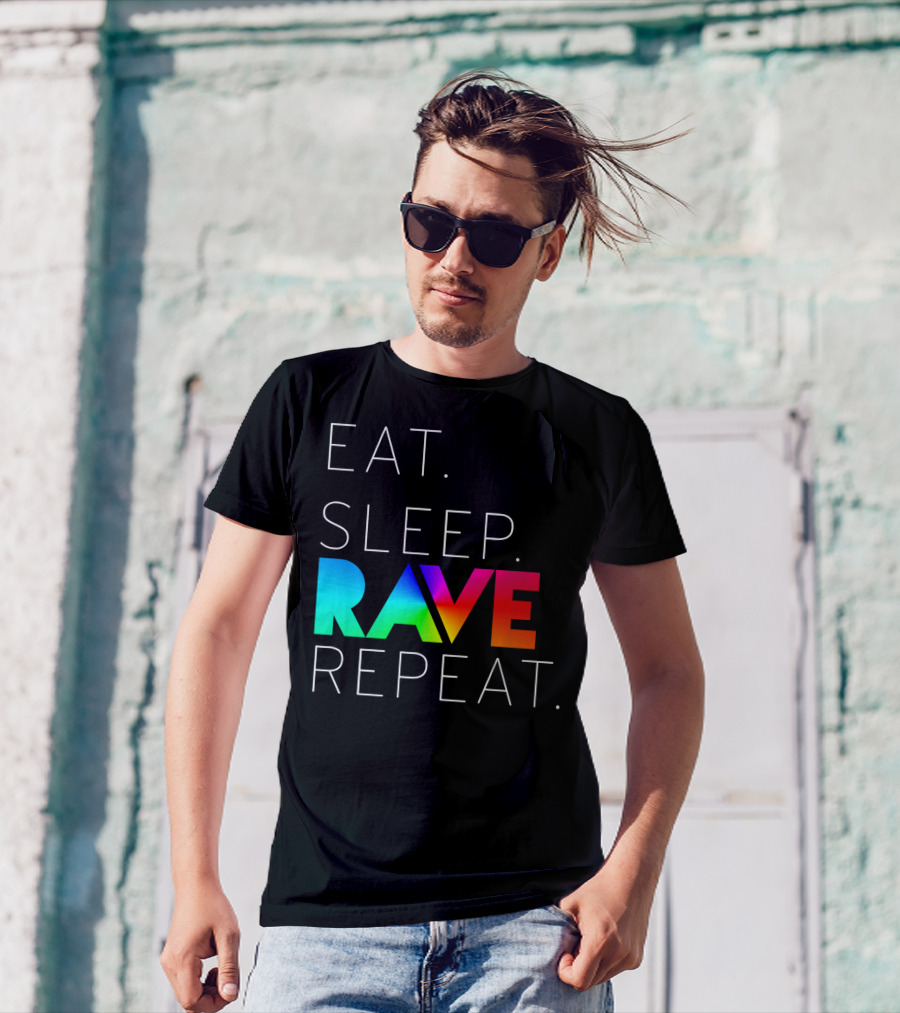 Eat Sleep Rave Repeat Rainbow Colors T-Shirt