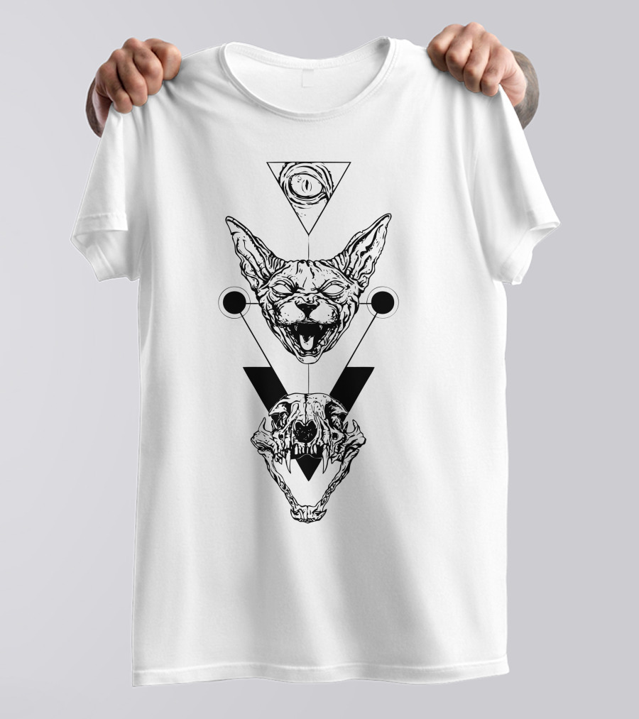 Eye Cat Skull Geometric Triangle T-Shirt