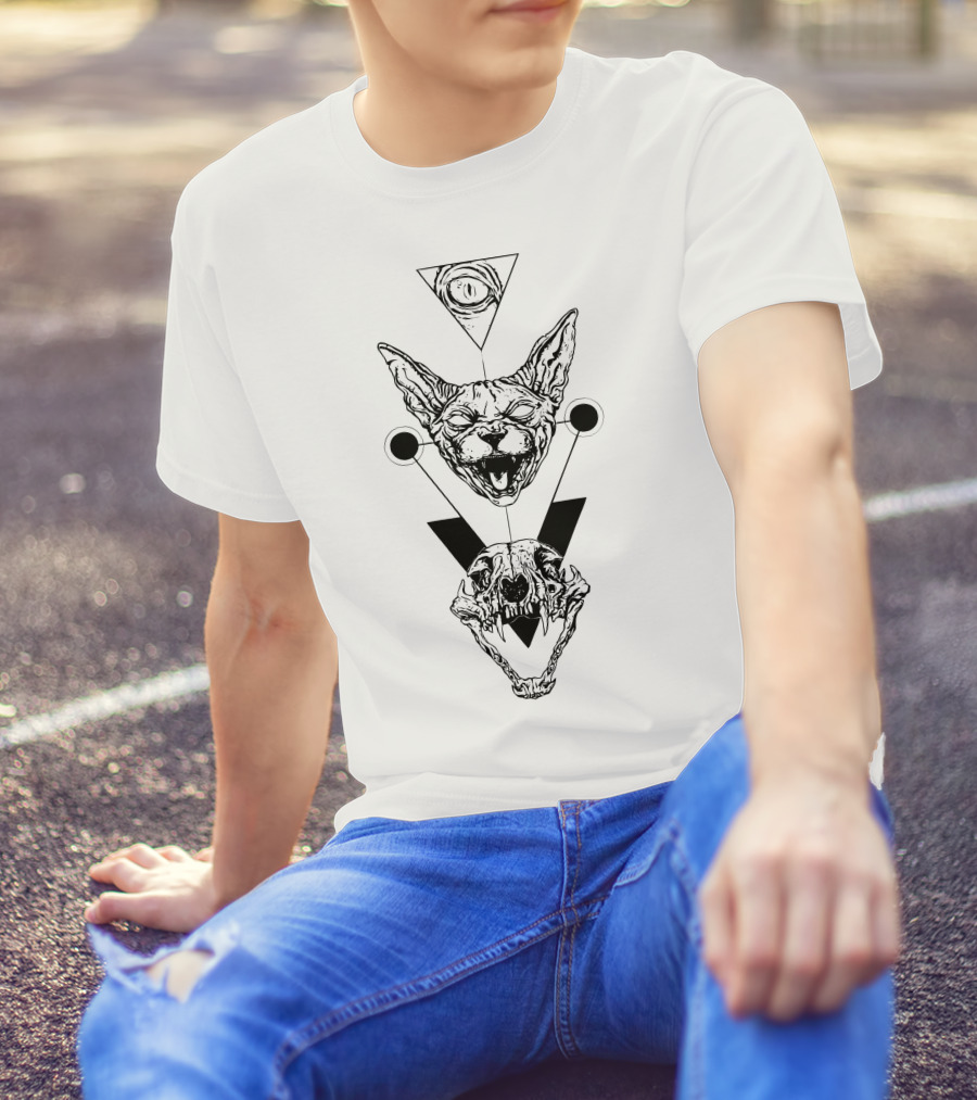 Eye Cat Skull Geometric Triangle T-Shirt