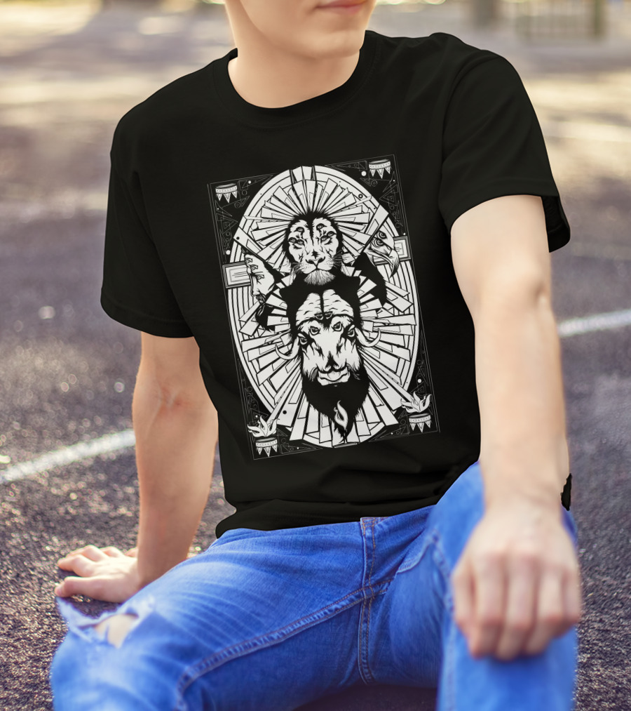 Eye Of The King Lion And Bull Symmetry With Geometric Tribal T-Shirt