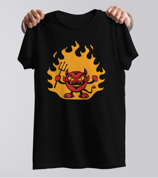 Fat Devil Fiery Mischief Flame Background T-Shirt