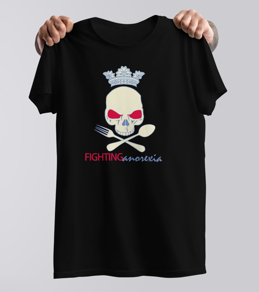 Fighting Anorexia Skull Crown Crossed Fork Spoon T-Shirt