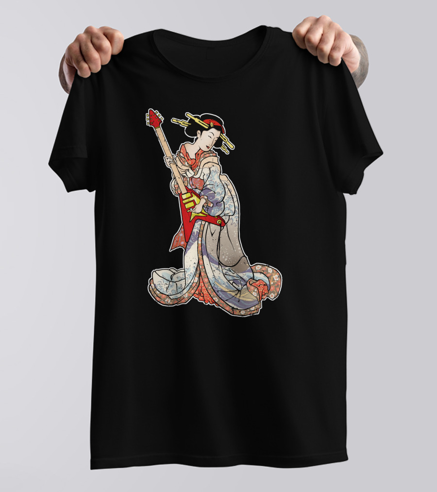 Geisha Holding Red Electric Guitar T-Shirt