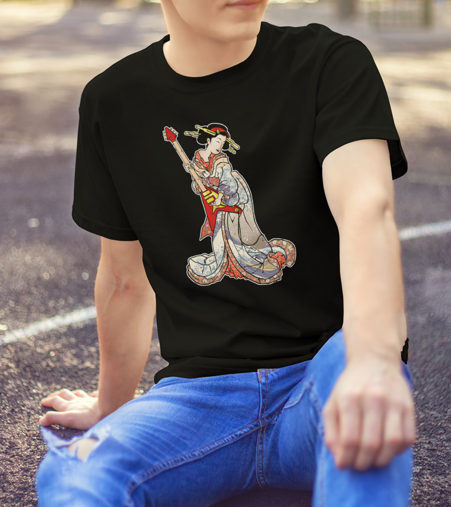 Geisha Holding Red Electric Guitar T-Shirt