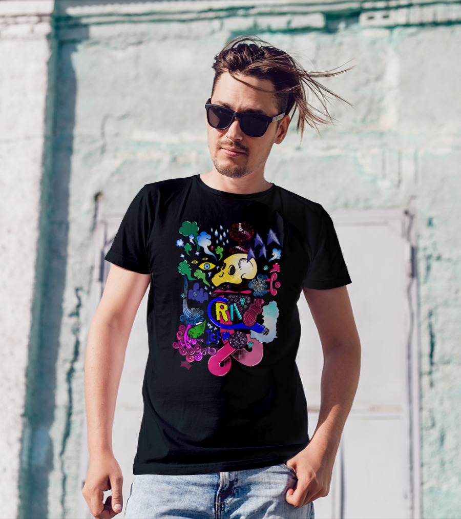 CRAZYISM Skull And Clouds Psychedelic T-Shirt