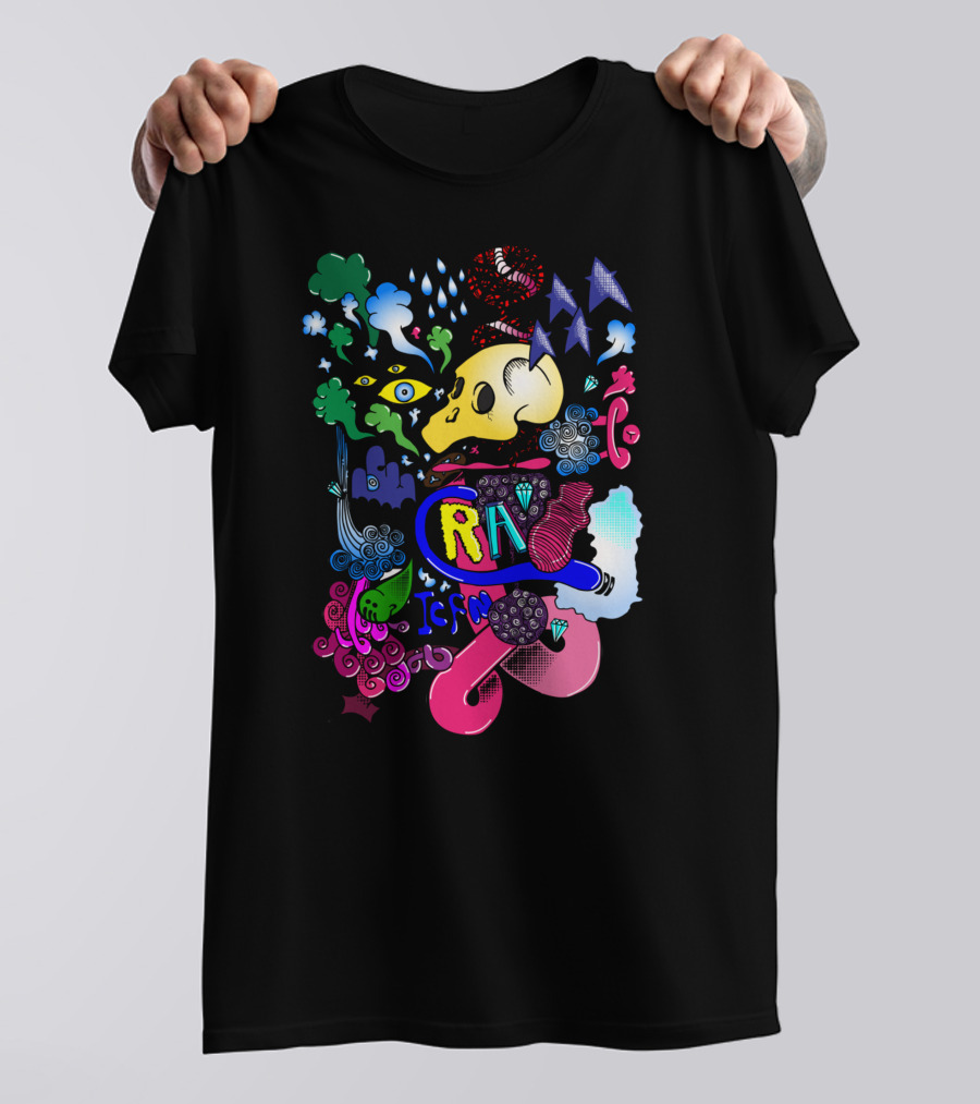 CRAZYISM Skull And Clouds Psychedelic T-Shirt