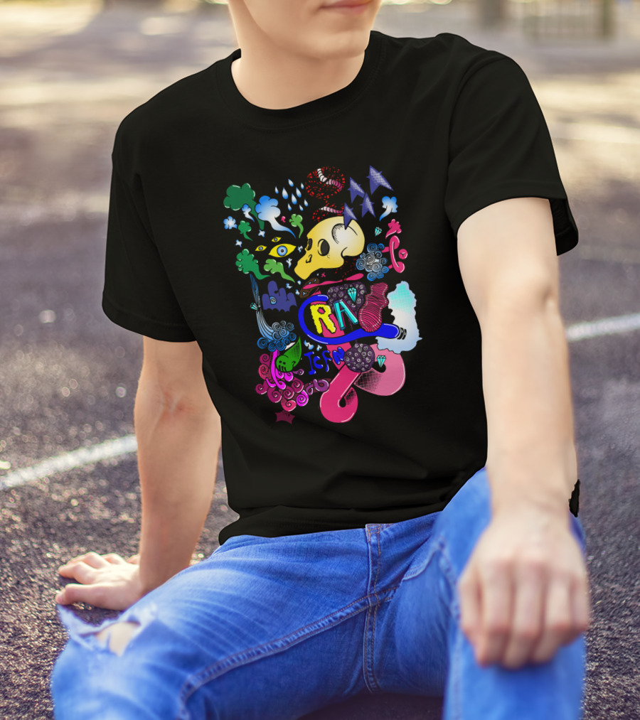 CRAZYISM Skull And Clouds Psychedelic T-Shirt