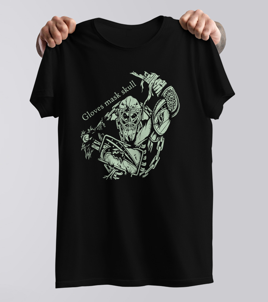 Hockey Gloves Mask Skull With Chainsaw And Spiked Shoulder Pads T-Shirt
