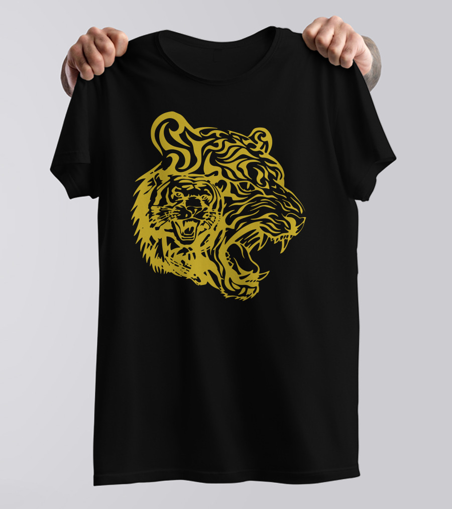 Golden Tigers Tribal Roaring Tiger Head T-Shirt